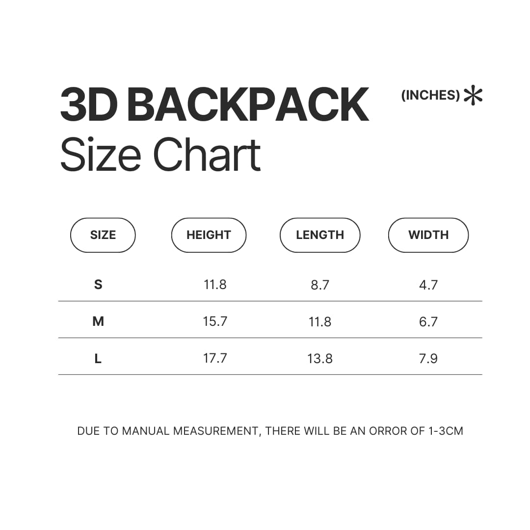 3D Backpack Size Chart - Sword Art Online Merchansie