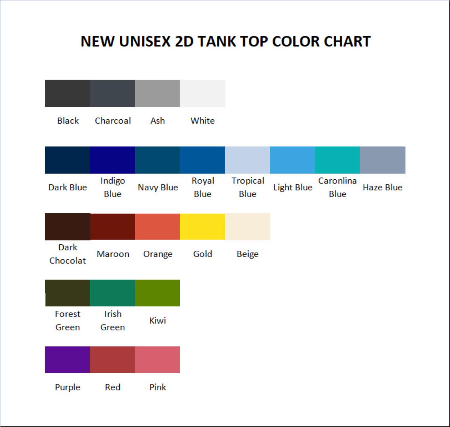 tank top color chart - Sword Art Online Merchansie