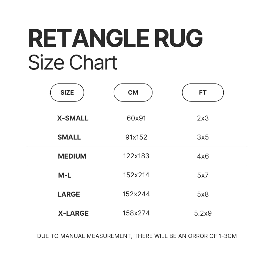 Retangle Rug Size Chart - Sword Art Online Merchansie