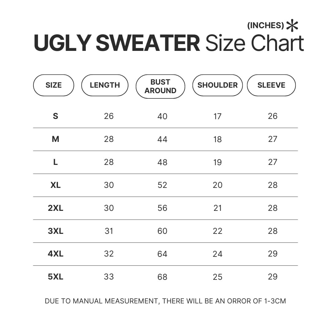 Ugly Sweater Size Chart - Sword Art Online Merchandise